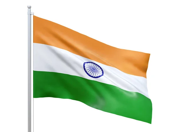 Bandera de la India ondeando sobre fondo blanco, de cerca, aislada. Renderizado 3D — Foto de Stock