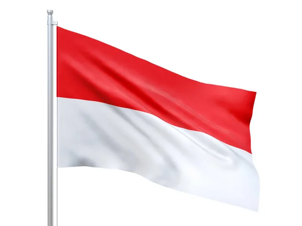 Indonesien-Flagge weht auf weißem Hintergrund, Großaufnahme, isoliert. 3D-Darstellung — Stockfoto