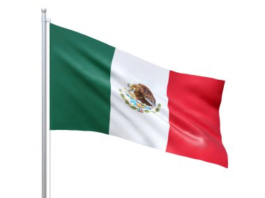 Meksika bayrağı beyaz arka planda dalgalanıyor, yakın çekim, izole edilmiş. 3d hazırlayıcı