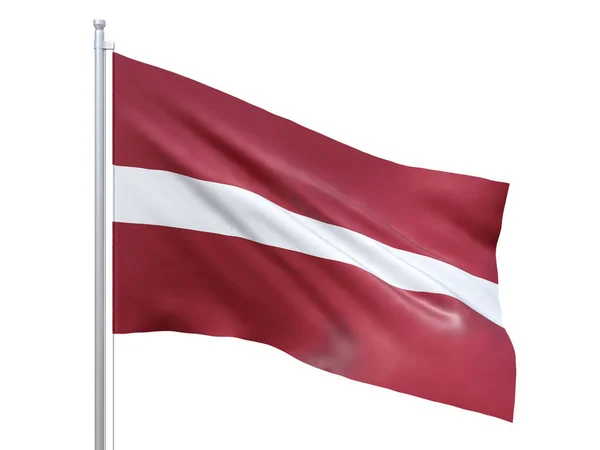 Lettonia bandiera sventola su sfondo bianco, da vicino, isolato. Rendering 3D — Foto Stock
