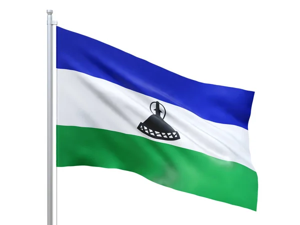 Bandera Lesotho ondeando sobre fondo blanco, de cerca, aislada. Renderizado 3D — Foto de Stock