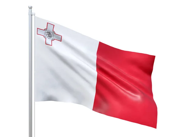 Bandeira de Malta acenando em fundo branco, de perto, isolada. Renderização 3D — Fotografia de Stock