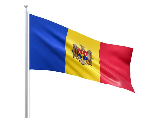 Moldova bayrağı beyaz arka planda dalgalanıyor, yakın plan, izole. 3d hazırlayıcı