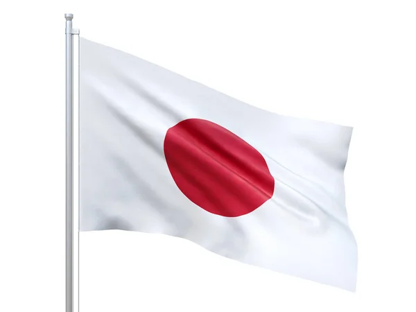 Japanse vlag wapperend op witte achtergrond, van dichtbij, geïsoleerd. 3d renderen — Stockfoto