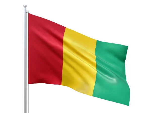 Bandiera della Guinea sventolata su sfondo bianco, da vicino, isolata. Rendering 3D — Foto Stock