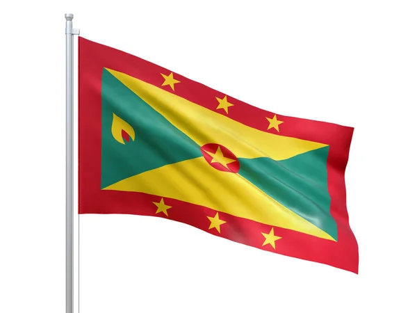 Bandiera Grenada sventola su sfondo bianco, da vicino, isolato. Rendering 3D — Foto Stock