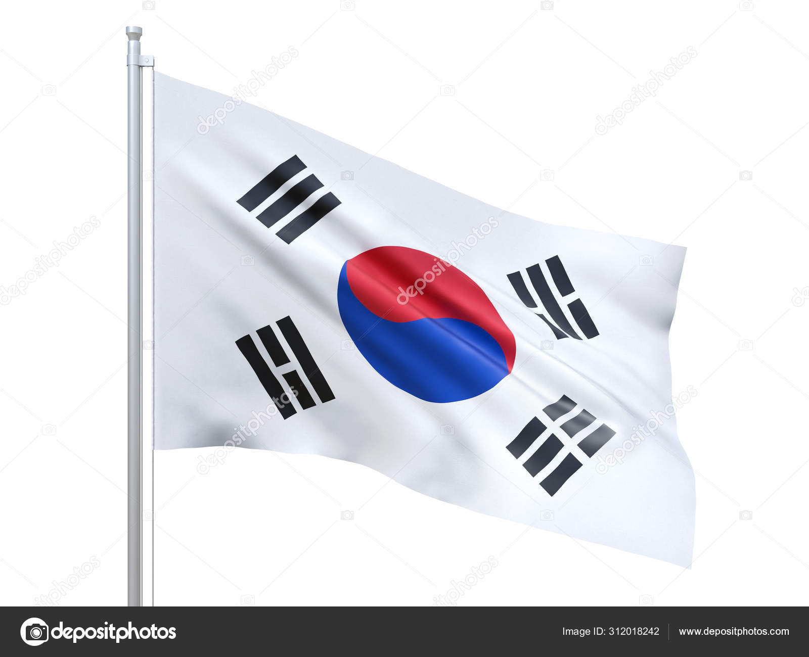韩国国旗在白色的背景上飘扬 闭关自守 与世隔绝 3d渲染 图库照片 C Joric 韩国国旗在白色的背景上飘扬 闭关自守 与世隔绝 3d渲染 图库照片 C Joric
