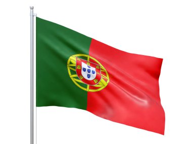 Portekiz bayrağı beyaz arka planda dalgalanıyor, yakın plan, izole. 3d hazırlayıcı