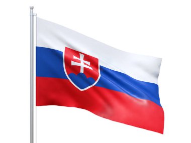Beyaz arka planda dalgalanan Slovakya bayrağı, yakın çekim, izole. 3d hazırlayıcı