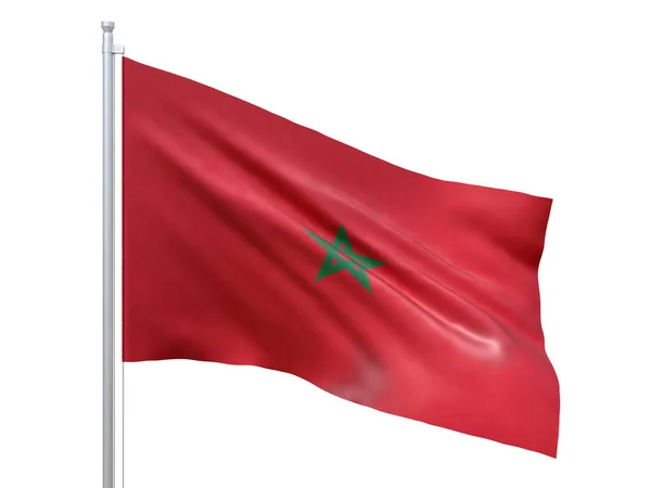 Marocká vlajka vlnící se na bílém pozadí, zblízka, izolovaná. 3D vykreslení — Stock fotografie