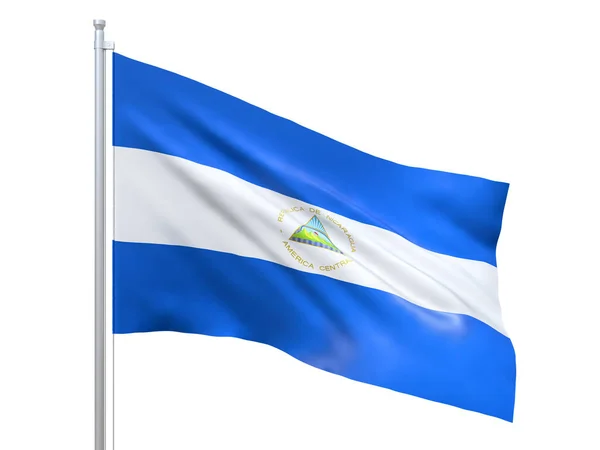 Nicaragua flag waving on white background, close up, isolated. 3D render — Stock fotografie