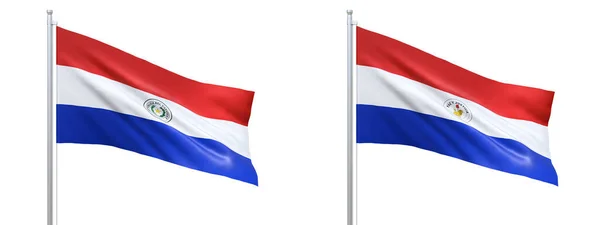 Paraguayská vlajka vlnící se na bílém pozadí, zblízka, izolovaná. 3D vykreslení — Stock fotografie