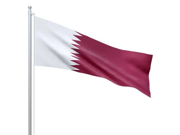 Bandeira do Qatar acenando em fundo branco, de perto, isolada. Renderização 3D — Fotografia de Stock