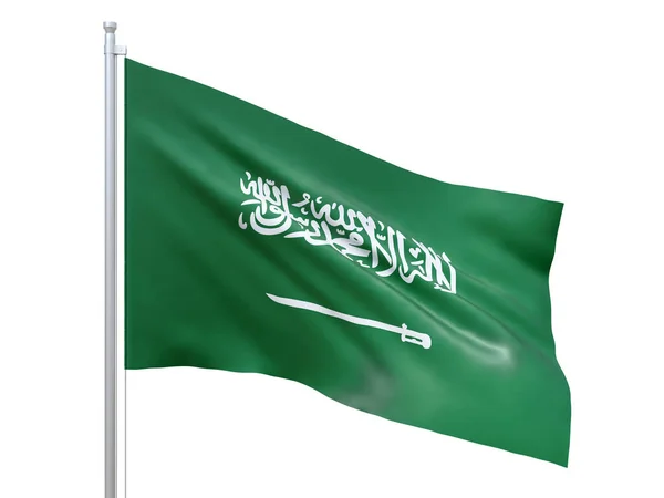 Bandeira da Arábia Saudita acenando em fundo branco, de perto, isolado. Renderização 3D — Fotografia de Stock