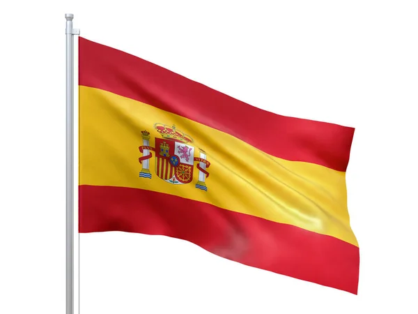 Bandera de España ondeando sobre fondo blanco, de cerca, aislada. Renderizado 3D — Foto de Stock