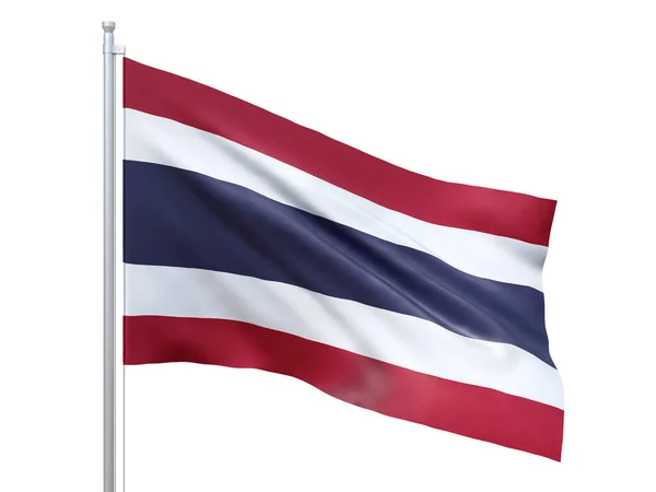 Bandiera thailandese sventolata su sfondo bianco, da vicino, isolata. Rendering 3D — Foto Stock