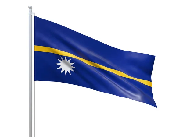 Nauru flag waving on white background, close up, isolated. 3D render — Stock Photo, Image