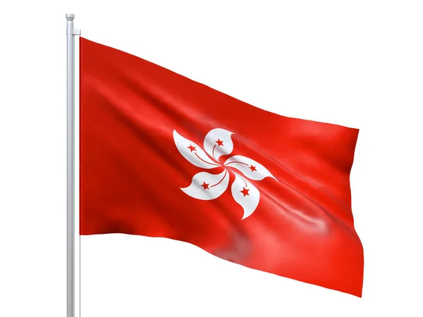 Bandera de Hong Kong ondeando sobre fondo blanco, de cerca, aislada. Renderizado 3D — Foto de Stock