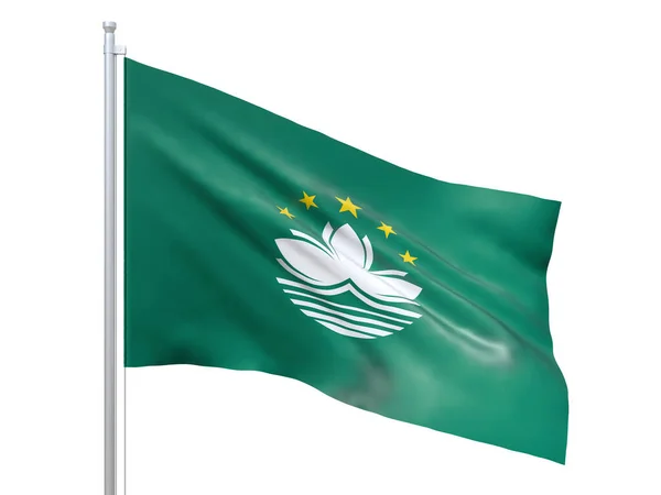 Bandera de Macao ondeando sobre fondo blanco, de cerca, aislada. Renderizado 3D — Foto de Stock