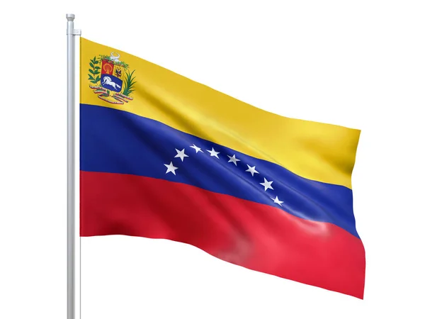 Venezuela bayrağı beyaz arka planda dalgalanıyor. Yaklaş, izole ol. 3d hazırlayıcı