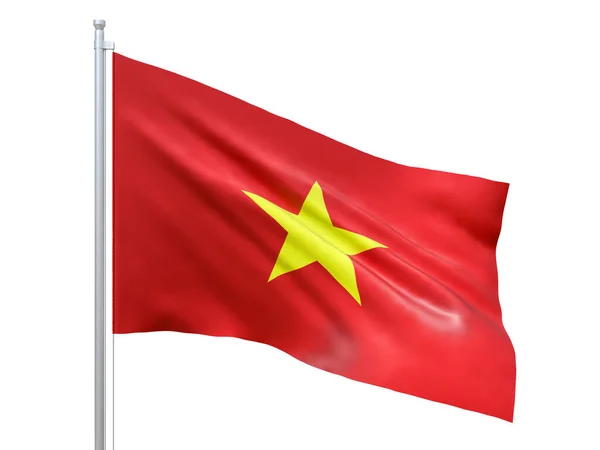 Drapeau du Vietnam agitant sur fond blanc, rapproché, isolé. rendu 3D — Photo