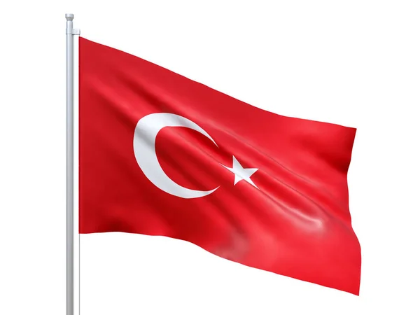 Bandera de Turquía ondeando sobre fondo blanco, de cerca, aislada. Renderizado 3D Imágenes de stock libres de derechos