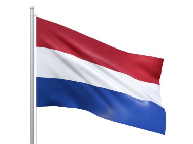 Beyaz arka planda dalgalanan Hollanda bayrağı, yakın çekim, izole. 3d hazırlayıcı