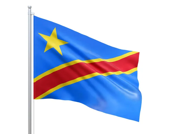 Bandiera Congo sventola su sfondo bianco, da vicino, isolato. Rendering 3D — Foto Stock