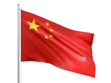 Beyaz arka planda dalgalanan Çin bayrağı, yakın çekim, izole. 3d hazırlayıcı