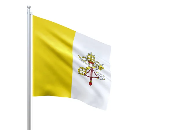 Bandeira do Vaticano acenando sobre fundo branco, de perto, isolada. Renderização 3D — Fotografia de Stock