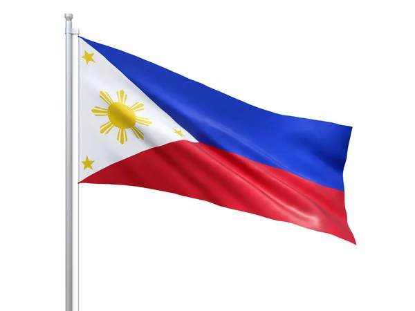 Drapeau des Philippines agitant sur fond blanc, gros plan, isolé. rendu 3D — Photo