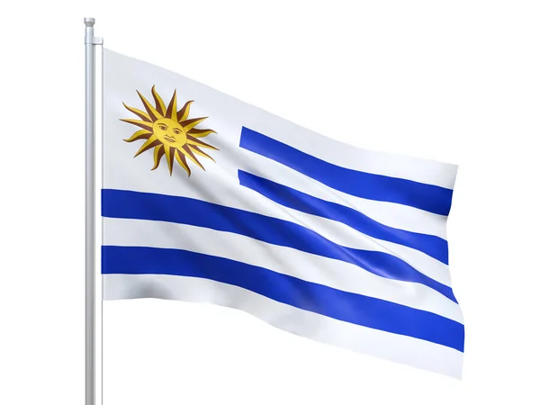 Drapeau de l'Uruguay agitant sur fond blanc, gros plan, isolé. rendu 3D — Photo