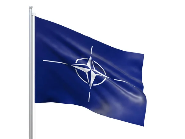Nato (Kuzey Atlantik Antlaşma Örgütü) beyaz arka planda dalgalanan bayrak, yakın, izole. 3d hazırlayıcı
