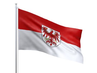 Brandenburg (Almanya Eyaleti) bayrağı beyaz arka planda dalgalanıyor, yakın plan, izole edilmiş. 3d hazırlayıcı