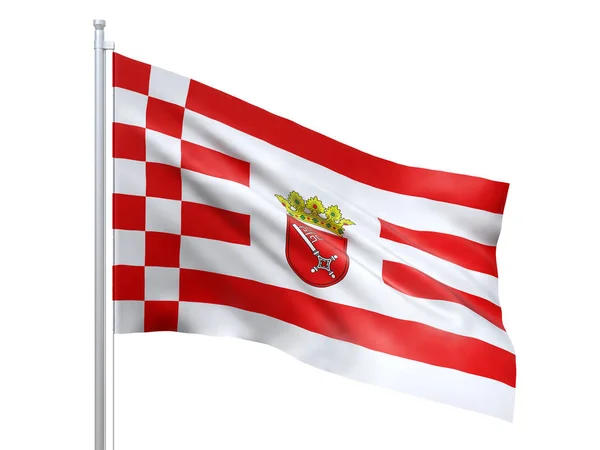 Brema (Stato della Germania) bandiera sventola su sfondo bianco, da vicino, isolato. Rendering 3D — Foto Stock