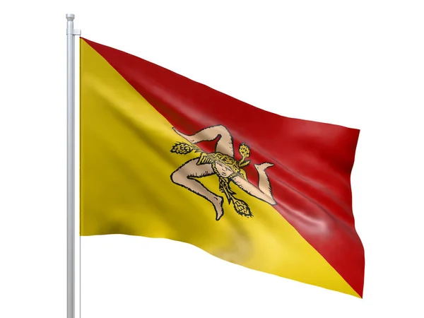 Sicily (Region of Italy) flag waving on white background, close up, isolated. 3D render