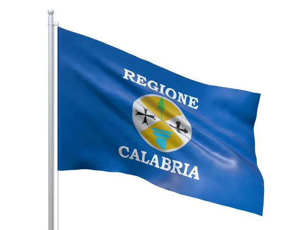 Beyaz arka planda sallanan Calabria (İtalya Bölgesi) bayrağı, yakın plan, izole. 3d hazırlayıcı