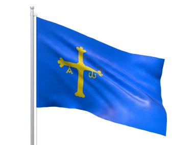 Asturias (İspanya 'daki özerk topluluk) beyaz arka planda dalgalanan bayrak, yakın çekim, izole. 3d hazırlayıcı