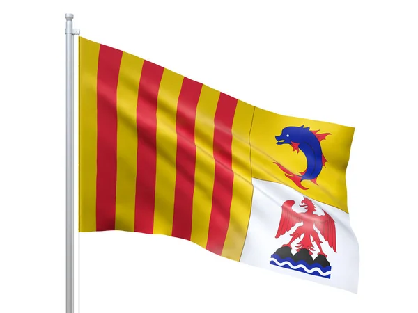 Bandera Provenza-Alpes-Cote dAzur (Región de Francia) ondeando sobre fondo blanco, de cerca, aislada. Renderizado 3D — Foto de Stock