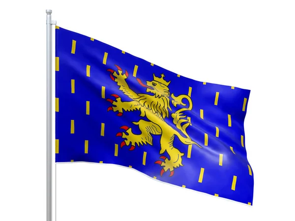 Franche Comte (Franciaország régió) zászló integetett fehér háttér, közelről, elszigetelt. 3d renderelés — Stock Fotó