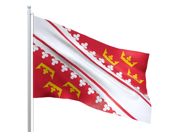 Drapeau Alsace (Région de France) agitant sur fond blanc, rapproché, isolé. rendu 3D — Photo