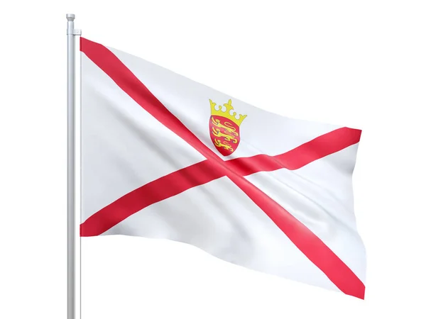 Jersey Bayrağı Beyaz Arka Planda Dalgalanıyor Yakın Çekim Izole Edilmiş — Stok fotoğraf
