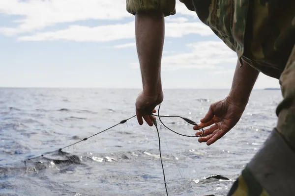 Teknede balık ağları — Stok fotoğraf