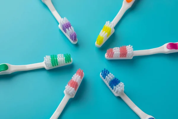 Toothbrushes Blue Background Six Star Shaped Pieces — Stock Photo, Image