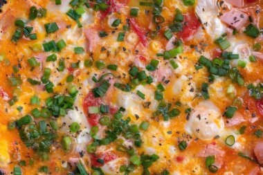 Sahanda yumurta arka planı. Üst Görünüm.