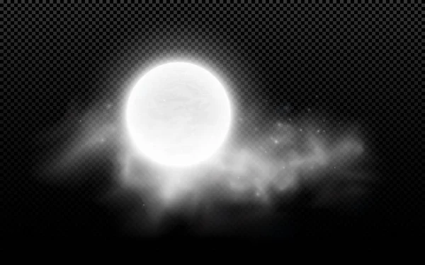 Luna Plina Realista Nori Izolati Fundal Transparent Nor Înstelat Noapte — Vector de stoc
