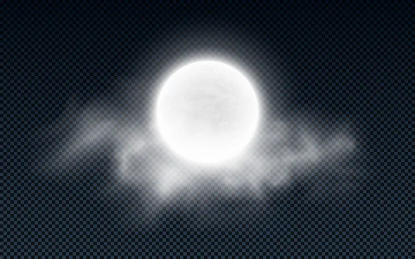 Luna Plina Realista Nori Izolati Fundal Transparent Ceaţă Albă Noapte — Vector de stoc