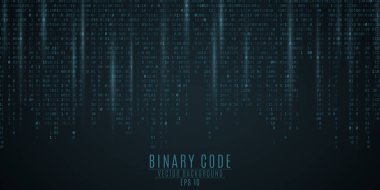 Binary code background. Blue glow. Falling figures. Blurring of figures in motion. Global network. High technologies, programming, sci-fi. Vector illustration EPS 10 clipart