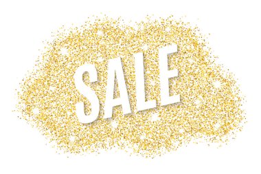 Satılık altın altın afiş pırıltılar. Altın spot beyaz arka plan üzerinde izole. Projeniz için arka plan. Vektör çizim. EPS 10