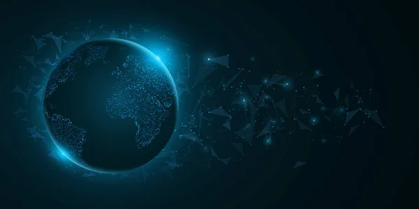 Planète Futuriste Terre Avec Des Éléments Triangulaires Sur Fond Bleu — Image vectorielle
